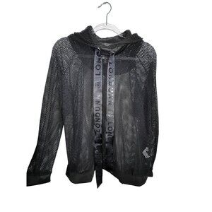 Londun By Missguided Mesh‎ Hoodie Shirt UK 12/US 8 Black Punk Rock Stretch Y2K